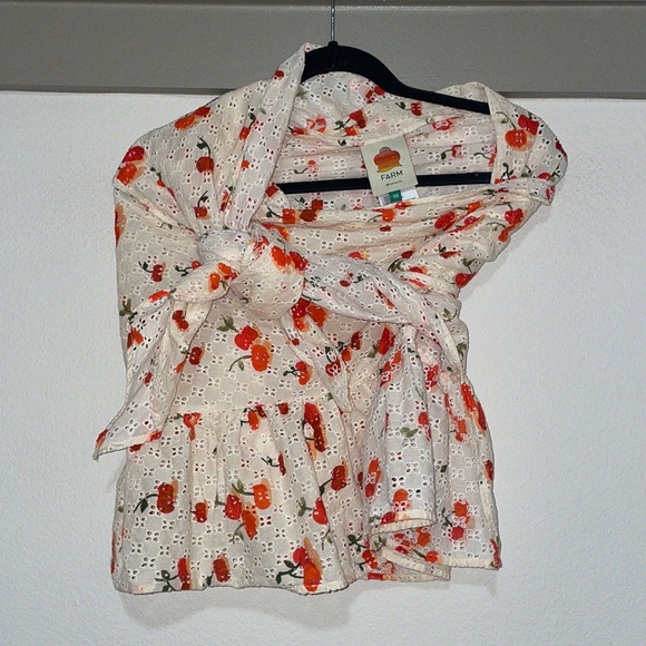 Farm Rio Pitanga Eyelet Ruffle Wrap Coverup Skirt/Top SZ XS EUC - Picture 5 of 9